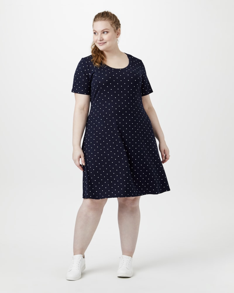 Plus size model with hourglass body shape wearing Penny T-Shirt Dress by Premise | Dia&Co | dia_product_style_image_id:146445
